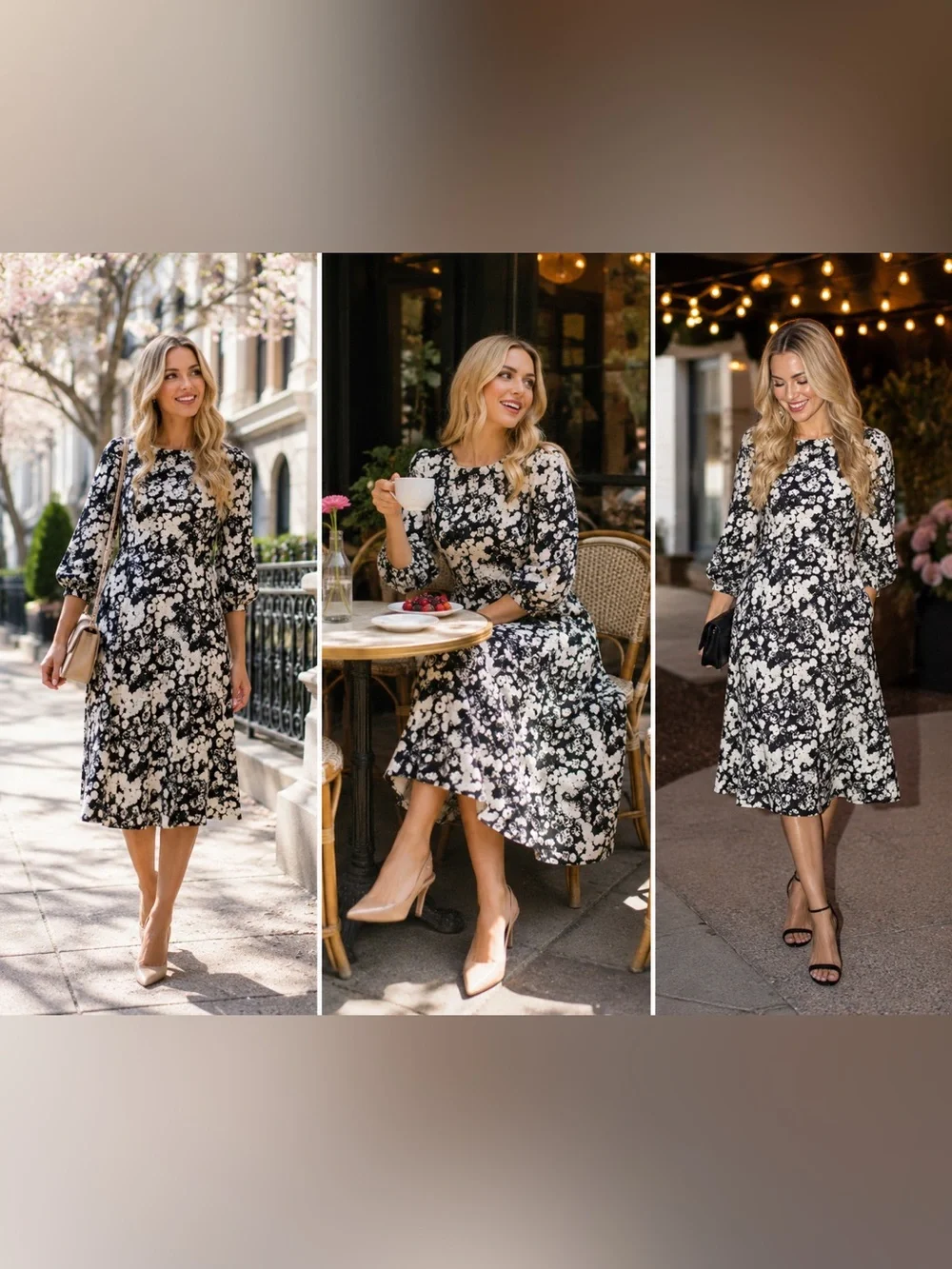 Everlane Black & White Floral Linen Midi Dress
